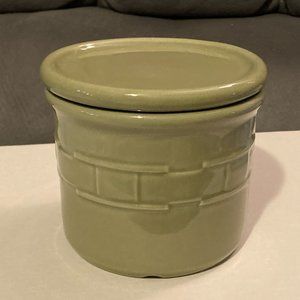 LONGABERGER POTTERY WOVEN TRADITIONS 1 PINT SALT CROCK W/ LID-Sage Green-EUC